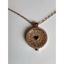 33mm Coin Rose gold Necklace locket CZ Stainless Steel heart Disc Pendant 620