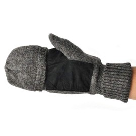 Mens Fingerless Suede Palm Ragg Wool Mitten Gloves w/Finger & Thumb Pullover (L/XL, Oatmeal)