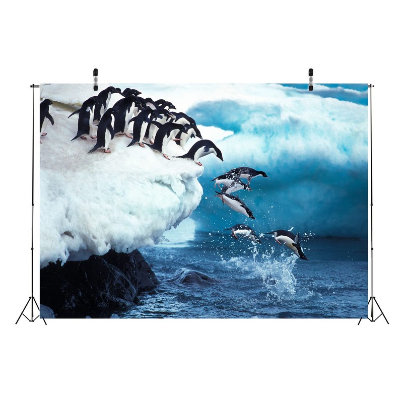 CORFOTO 8x6ft Fabric Penguin Photography Backdrop Winter Antarctic Scene Background