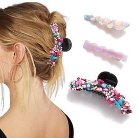 Fashey Hair Claw Clips Acetic Acid Hair Claws French Design Hair Clips Strong Hold Hair Clip Hair Accessories for Women and Girls(Pack of 3) (B)