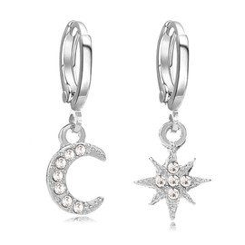 Moon Sun Star Earrings for Teen Girls Moon Star Dangle Drop Earrings for Women Star Moon Asymmetrical Earrings