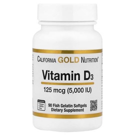 California Gold Nutrition, Vitamin D3, 125mcg (5,000IU), Fish Gelatin Softgels, 90 Tablets / California Gold Nutrition (캘리포니아골드뉴트리션), 비타민D3, 125mcg(5,000IU), 피쉬 젤라틴 소프트젤 90정