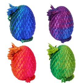 YILCER 4PCS 3D Printed Dragon Eggs with Dragon Inside Articulated Crystal Dragon Mystery Dragon Egg Fidget Toy Surprise 3D Printed Animals Set (Multicolor1-4pcs)