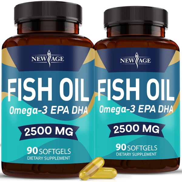 NEW AGE Omega 3 Fish Oil 2500mg Supplement Non GMO