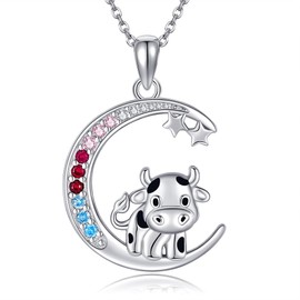 ONEFINITY Cow Necklace for Women 925 Sterling Silver Cow Pendant Necklace Cow Jewellery Gifts for Girls, Sterling Silver