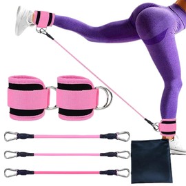 Quixotical Resistance Bands Set with Ankle Straps, Ankle Resistance Bands with Cuffs, Ankle Bands for Working Out, Glutes Workout Equipment, Butt Exercise Equipment for Women Legs and Glutes (Pink)