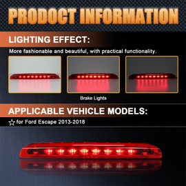 ZDEERAOTO Full LED 3rd Third Brake Light Replacement for Ford Escape 2013-2018,Roof Center High Mount Stop Lamp Red Lens Assembly, OEM CJ5Z-13A613-B Replacement
