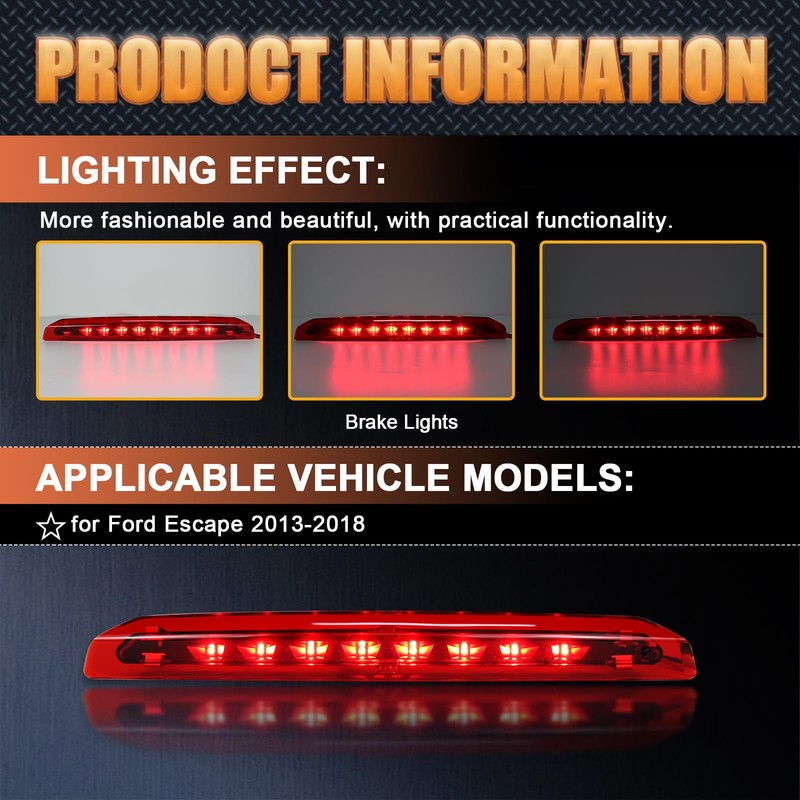 ZDEERAOTO Full LED 3rd Third Brake Light Replacement for Ford