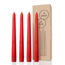 CANDWAX 8 inch Taper Candles Set of 4 - Dinner Candles Dripless - Tall Candles Long Burning Perfect for Dinner or Party Candles Decor - Red Candles