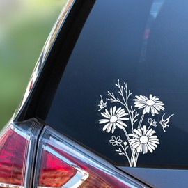 1PC Spring Butterfly&Wildflower Decals,Simple Floral Boho Floral Car Decal,Daisy Birth Month Flower Stickers for Plant Lovers/Gifts for Mom,Mother's Day Gift |8" Wide Vinyl Decal (White)