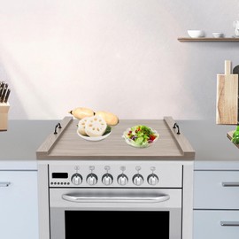 Stove Top Covers Board for Gas Burners, 30" x 20" Large Size Noodle Board Stove Cover, Solid Wood Gas Stove Cover Board, Stove Covers for Gas Stove Top - Smoked Oak