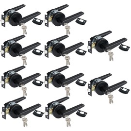 HISAFE Keyed Entry Door Lever, 10 Packs, Exterior/Interior Handle with Lock for Front Door/Office, Matte Black Finish, Left&Right Hand