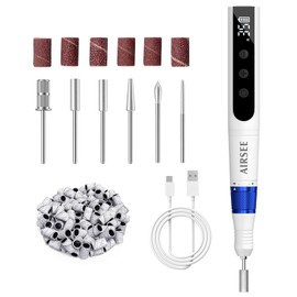 AIRSEE Master Cordless Electric Nail Drill Machine, 35000 RPM Stepless Speed, Professional Rechargeable Nail File Set with LED Display, Portable E-File Dremel Kit for Salon,Blue