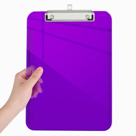 Piasoenc Plastic Clipboards, Translucent Clip Board with Low Profile, Purple Clipboard with Ruler,Office Clipboards, School Supplies, Letter Size 12.5 x 9 Inches, Purple