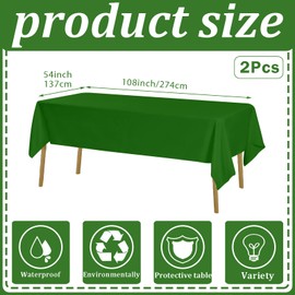POPOYU 2Pcs Large Green Table Cloth Green Tablecovers,137*274cm Plastic Waterproof Table Covers Green Party Table Decoration for Christmas,Birthday,St'Patrick's Day Irish,Football Games Party Supplies