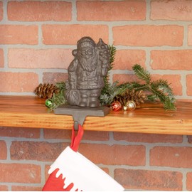 Red Co. 7.5" Cast Iron Santa Claus Christmas Stocking Holder with Hook, Holiday Décor, Old Bronze