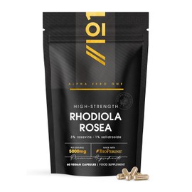 Rhodiola Rosea Extract 5000mg - 3% Rosavins 1% Salidroside - 60 Vegan Capsules – Made with BioPerine® for Enhanced Absorption – By Alpha01