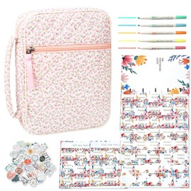 Bible Cover Case for Women,Cotton Bible Cover for Men Women with Handle,Purple Bible Book Cover,Bible Bag Floral,Carrying Case Bible Protective (Pink Floral, M)