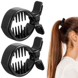 POPETPOP Hair Jaw Clips- 2 Pcs Round Inner Toothed Hair Clip Fish Tail Clip Strong Tension Hair Clips Claw Holder Ponytail Claw Clip Hair Accessories for Short Hair (black)