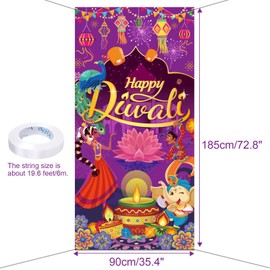 HOWAF Happy Diwali Decoration Door Cover banner, India Festival of Lights Party Photography Door Cover banenr for Deepavali Festival, India Light Festival Diwali Background Door Cover,72.8"L x 35.4"W