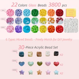 Gimlealy Glass Bead Bracelet Making Kit, 3800 Pieces, 22 Colors, DIY Jewelry Craft Set for Necklaces and Keychains