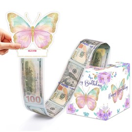 Butterfly Birthday Money Box for Cash Pull, Happy Birthday Boxes Gifts for Money Pull Out Card, 50Pcs Transparent Bags