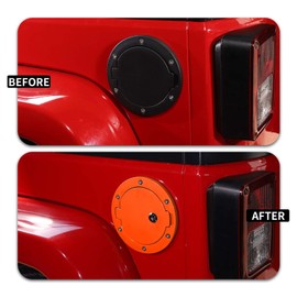 SQQP for JK Locking Fuel Filler Door Gas Tank Cap Cover, Aluminum Fuel Door Exterior Accessories for 2007-2018 Jeep Wrangler JK & Unlimited Sport Rubicon Sahara 2/4 Door(Orange)