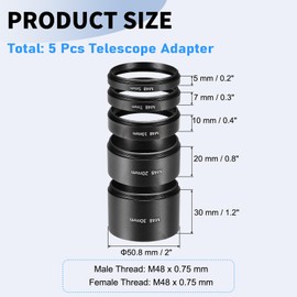 PATIKIL 5/7/10/20/30mm Telescope Extension Tube with M48 x 0.75mm Screw on Both Sides Aluminum Alloy Lens Adapter Ring Camera Eyepiece Accessories 5 Pack Black