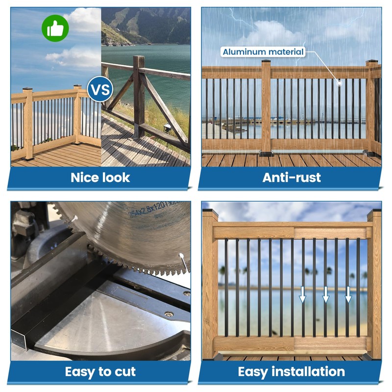 Muzata 50Pack 26" x3/4" Aluminum Deck Balusters Square Baluster Deck