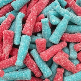 Sour Gummy Bottles Candy Mix | 2-Pound Pack | Blue Raspberry and Tutti-Frutti Flavors | Gelatin-Free