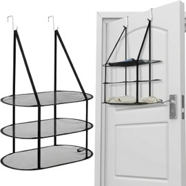 Threehoney 2 Pcs 3 Tier Sweater Drying Rack Flat Over The Door Folding Drying Rack Large Lay Laundry Hanging Dryer Mesh Clothes Dry Hanger for Apartments Dorms Bathrooms(Black,26.5 x 18 x 34.5 Inch)