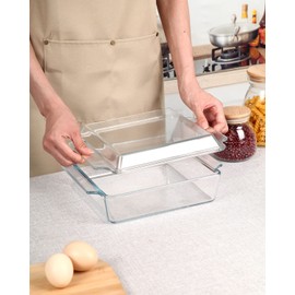 NUTRIUPS 8.5in x 8.5in Square Baking Dish Pans Glass Bakeware Glass Microwave Casserole Dish with Lid and Handles Microwave, Dishwasher, and Oven Safe Cookware