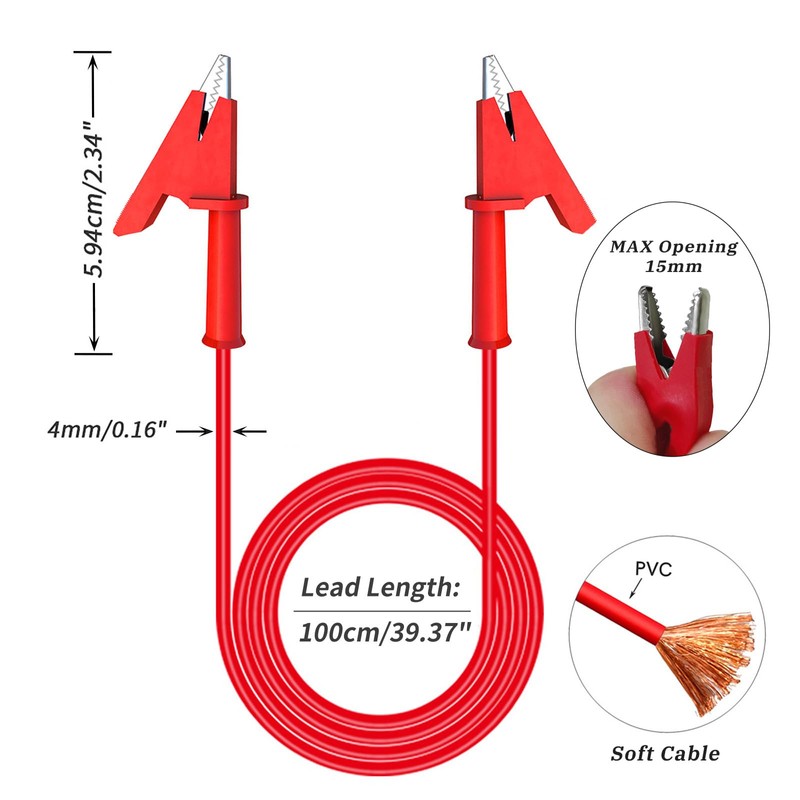 Cleqee 2PCS Alligator Clips Test leads Double Ended Crocodile Clip