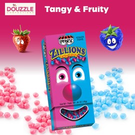 DOUzzle Zillions Tangy Candy, Sour Strawberry & Blue Raspberry (10 Count, Pack of 1) Individually Wrapped Candies, Birthday Party Favors, Goodie Bags Stuffers, Pinata Filler - Kosher Parve
