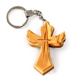 Kassis Olive Wood Key Ring Cross in Angel Shape Beautiful Gift for Multiple Occasions, brown