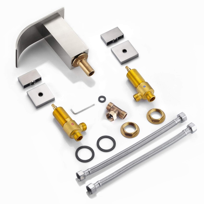 Waterfall Widespread Bathroom Faucet Brushed Nickel, 3 Hole 8 Inch