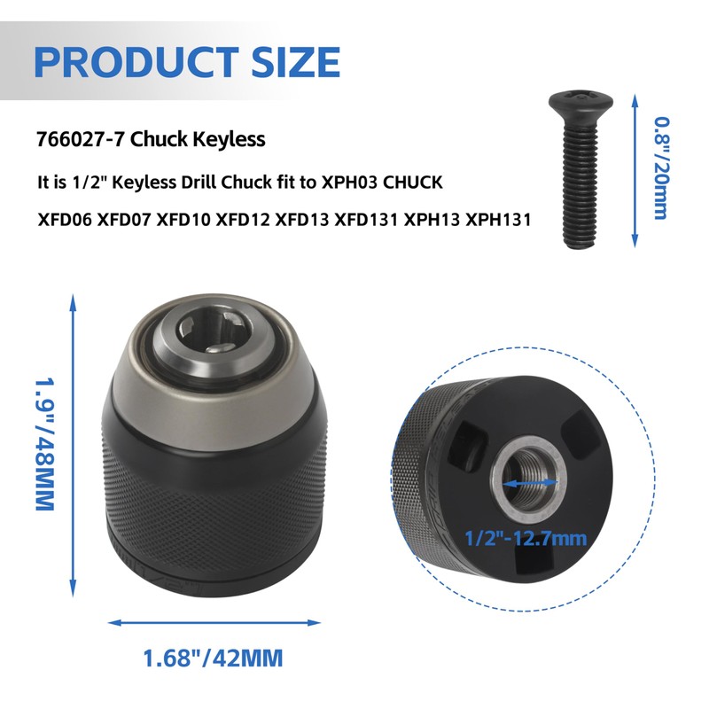 766027-7 Keyless Hand Drill Chuck 2-13MM Replace for Makita DHP484
