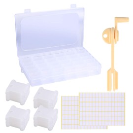 Embroidery Organizer Box Set, Plastic Embroidery Thread Storage Box, 106 Pcs Cross Stitch Organiser Box Set with Floss Bobbin Winder and Blank Stickers for DIY Craft Sewing, Cross Stitch Accessories