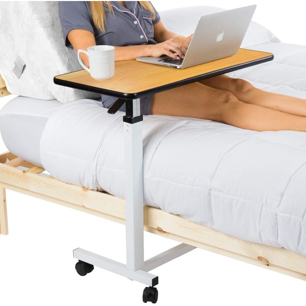 Vive Overbed Table (XL) - Hospital Bed Table - Swivel Wheel Rolling Tray - Adjustable Over Bedside Home Desk - Laptop, Reading, Eating Breakfast Cart Stand - Bedridden, Elderly, Senior Patient Aid