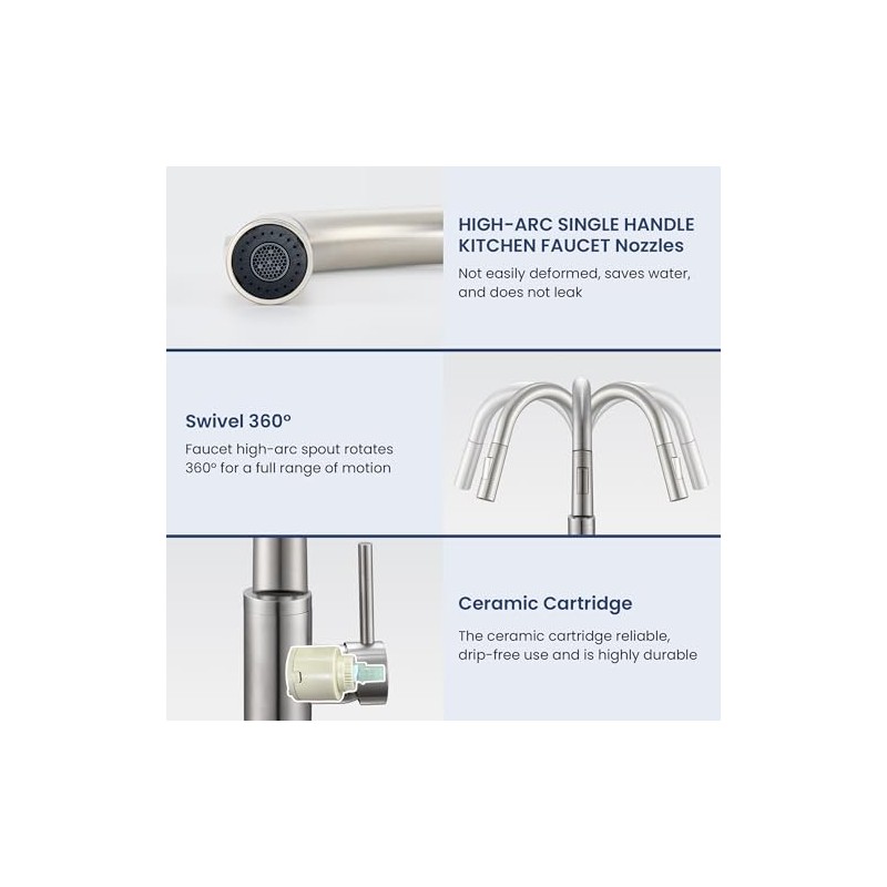 KPW Kitchen Faucet with Pull-Down Sprayer, Brushed Nickel, High-Arc Single
