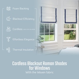 Everyday Celebration Roman Shades for Windows, 100% Blackout Shades, Cordless Pull Down Window Shades, Shades for Indoor Windows, Ribbon Border Blinds & Shades, (Navy) 23" W X 64" H
