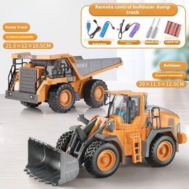 RC Construction Truck, 2.4G High Tech 11 Channels RC Excavator Dump Trucks Bulldozer Alloy Plastic Engineering Vehicle Electronic Toys:_Excavator+Dump Truck【two-in-on】
