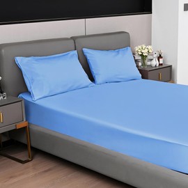 Fitted Sheet 40CM Deep Bed Sheet Super King Size 180X200CM Sky Blue Hotel Quality Poly Cotton (Sky, Super King)