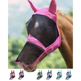 Harrison Howard CareMaster Pro Luminous Horse Fly Mask Long Nose with Ears UV Protection for Horse Light Pink Full Size