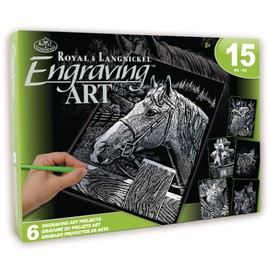 Pracht Creatives Hobby Royal & Langnickel - Scratch Pictures Set Pets, Silver, 6 Pictures, Horse, Dog Puppies etc., Scratch Pictures for Children and Adults, with 2 Scratch Pens and Templates