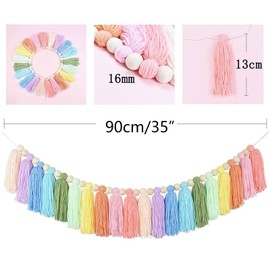 ieron Cotton Rainbow Tassel Garland Banner, Boho Colorful Pastel Backdrop Decorative Wall Hangings Decor for Nursery Bedroom Birthday Christmas Party