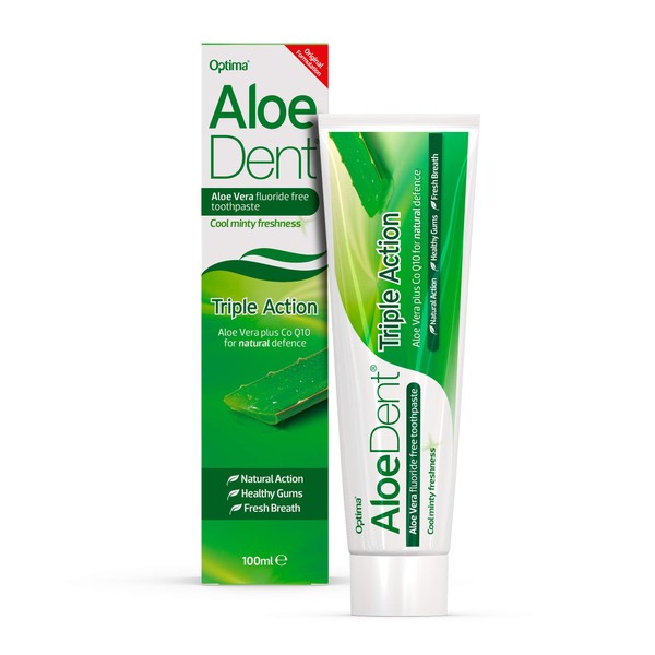 AloeDent Triple Action Aloe Vera Fluoride-Free Toothpaste Pack of 3 x 100 ml