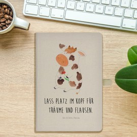 Mr. & Mrs. Panda DIN A5 Baumwoll Notizbuch Kuh - Geschenk, Notizblock, Träume, Schreibheft, Milchkuh, Schreibbuch, Tagebuch, Notizheft, Milch,