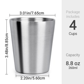 Beasea Stainless Steel Cups 8.8 oz, 4 Pack Small Stainless Steel Tumbler Bulk Stackable Insulated Mini Cups for Drinking Double Wall Metal Glasses Tin Cups for Office Home Party Camping