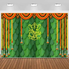 India Backdrop Diwali Pooja Decoration for Photography Traditional Wedding India Party Decor Banana Leaf Green Holi Diwali Decorations Props 10x8FT